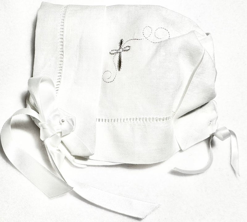 Integrity Designs Baby Linen Keepsake Cross Embroidered Handkerchief Christening/Baptism Bonnet and Gift Card with Envelope - Image 4